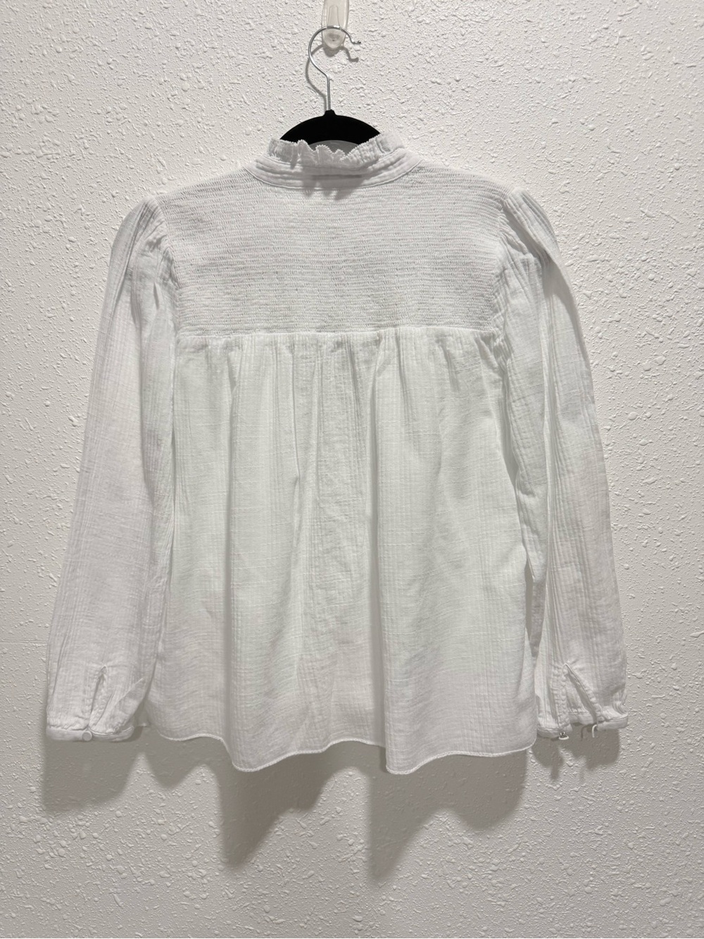 J. Crew 100% cotton White Ruffled Henley Button-Front Top S - Picture 5 of 9